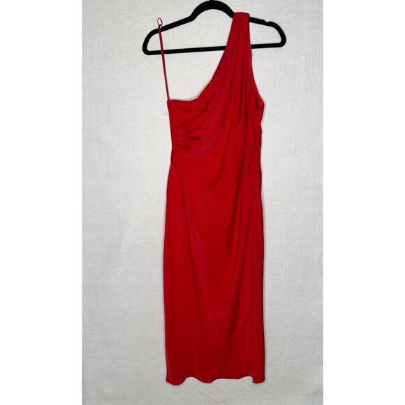NWT Line & Dot One Shoulder Draped Slit Midi Dress – Red – Size M - Picture 3 of 13
